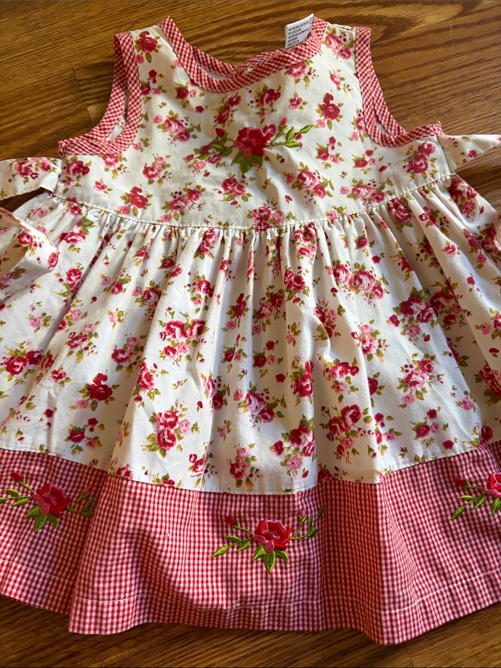Blueberi Boulevard Cream Dress with Red and Pink Floral Accents